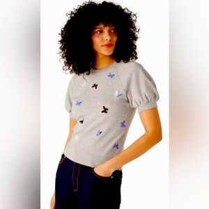 Kate Spade Embroidered French Terry Butterfly Grey Pullover Sweatshirt Small EUC